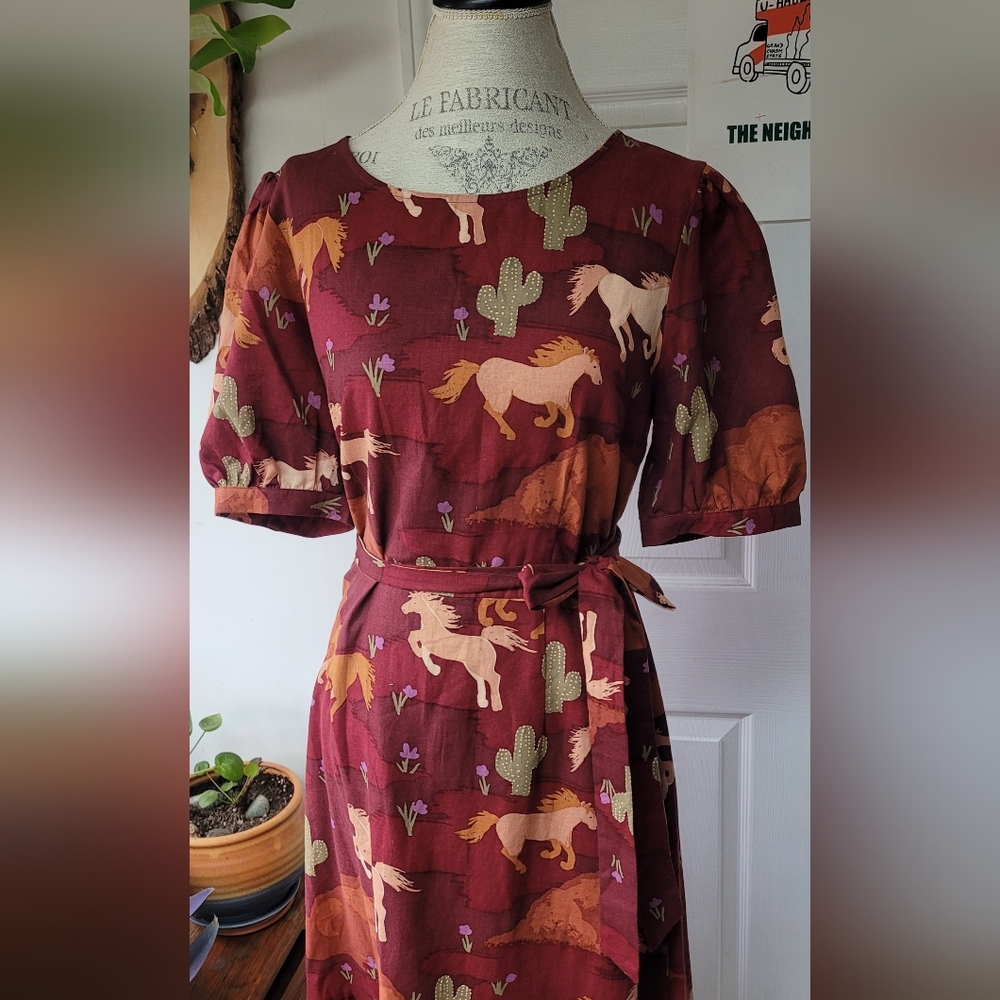 Princess Highway Western Cowgirl Horse & Cactus Print Dress – Size 12 (ModCloth)